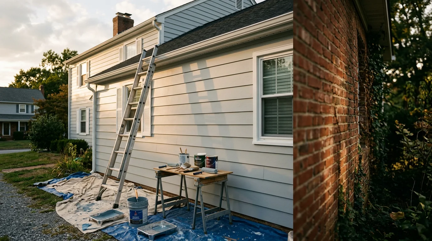 Professional painter applying exterior paint to residential home