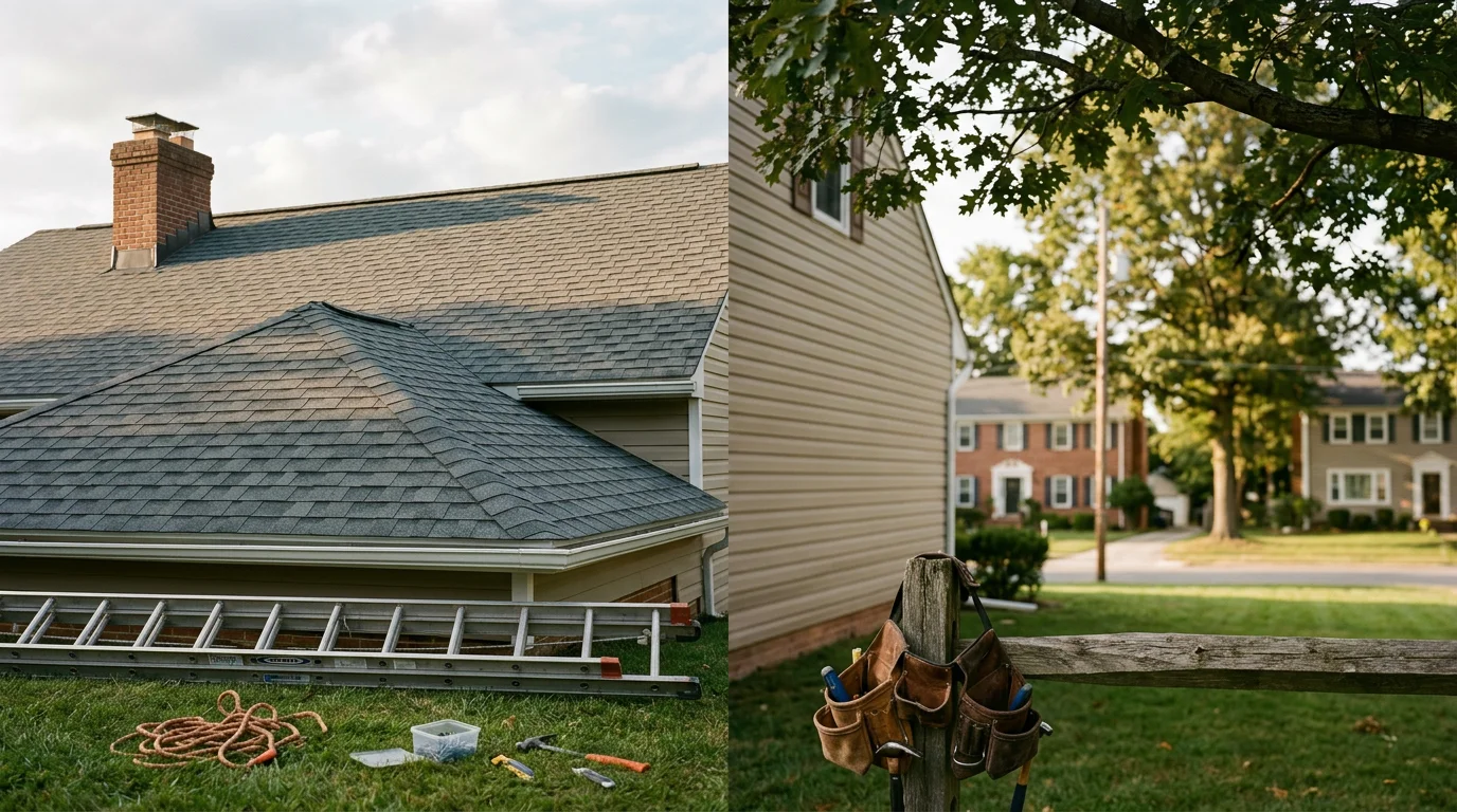Roofing contractor installing shingles on residential roof